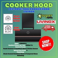 [LIVINOX] READY STOCK LCH-ROSE-90BL COOKER HOOD DC MOTOR COLOR PANEL  | L SHAPE HOOD