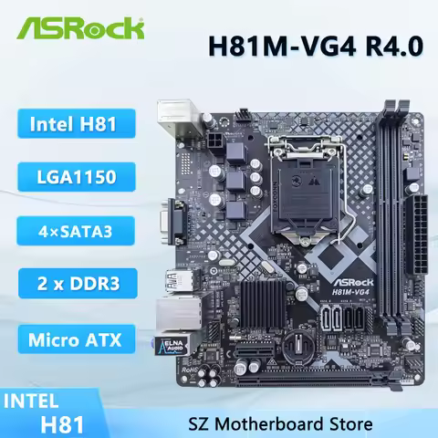 ASROC H81M-VG4 R4.0 Motherboard LGA 1150 DDR3 Intel H81 USB3.0 SATA III PCI-E 2.0 Micro ATX Core i3 