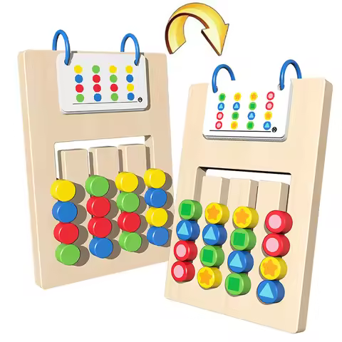 Montessori Wooden Colorful Slide Puzzle Doublesided Board Game Color Matching Slide Sensory Educatio