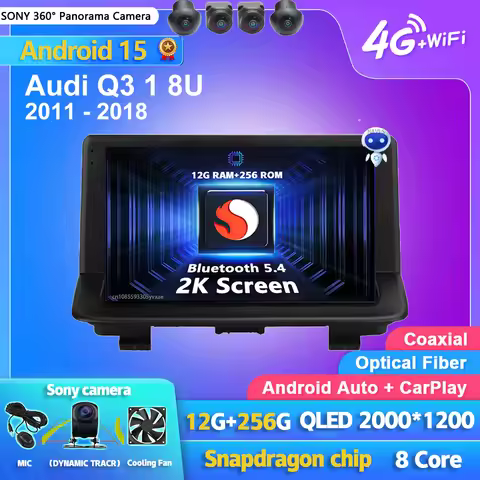 Android 15 Carplay Auto 2K Screen Car Radio Multimedia Player For Audi Q3 1 8U 2011 - 2018 DSP 2din 