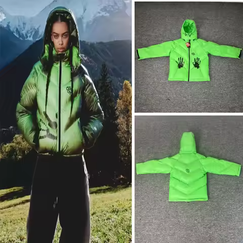 Detachable Cap Mertra Thicken Cotton-padded Zipper Jacket Men Women Two Palm Print Bread Puff Jacket