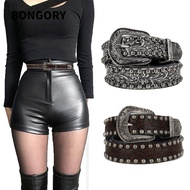 BONGORY Carved Waist Strap, Vintage Chic Round Rivet Belt, Women Man Harajuku Y2K Alloy Buckle Waist