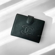 Chanel 香奈兒 中古 二手 荔枝皮 魚子醬 壓紋logo 短夾 皮夾 錢包 vintage