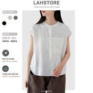 Women's plaid shirt Sleeveless LAHSTORE wide form with boat neck, youthful basic design ASM14 (White