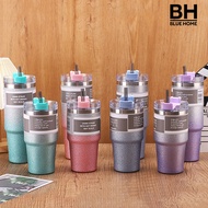 【BH】600/900ml Thermal Cup Large Capacity Glitter Powder Stainless Steel 20/30oz Handy Insulated Cup Coffee Tumbler with Straw Daily Use