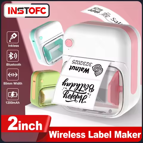 INSTOFC 50mm Bluetooth Portable Mini Printer Self-adhesive Label Maker 2inch Sticker Date Name Tag P