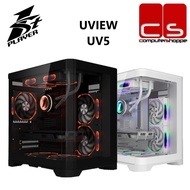 1st Player UVIEW UV5 Micro-ATX Gaming PC Casing with U-Shaped Tempered Glass - Black/White (Build in