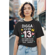 Fun Birthday T-Shirt, A 13th Commemorative Edition, Graphic Printed With "digga" And German Wishes- 