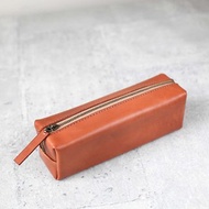 焦糖橘特大款植韖皮立體植鞣真皮革筆袋小物盒