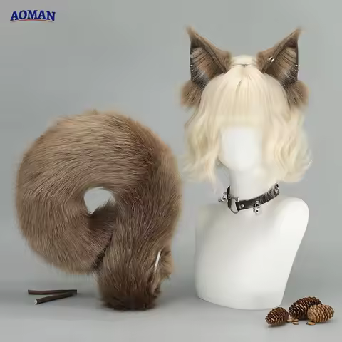 Cute Plush Squirrel Ears Hairbands Furry Chipmuck Tail Chip Dale Animal Ears Tails Fursuit Cosplay P