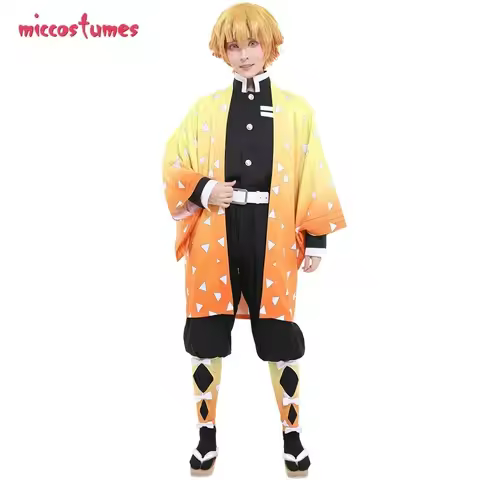 Miccostumes Men's KNY Demon Fighter Thunder Demon Killing Corps Demon Team Uniform Cosplay Costume