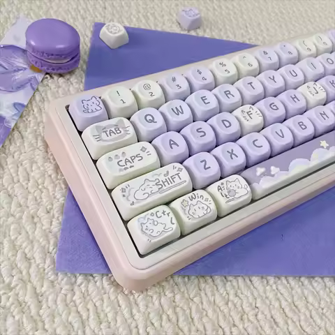 Purple Taro Kitty Keycaps for Mechanical Keyboard Cute MOA Profile PBT Keycap Custom DIY Gaming Work