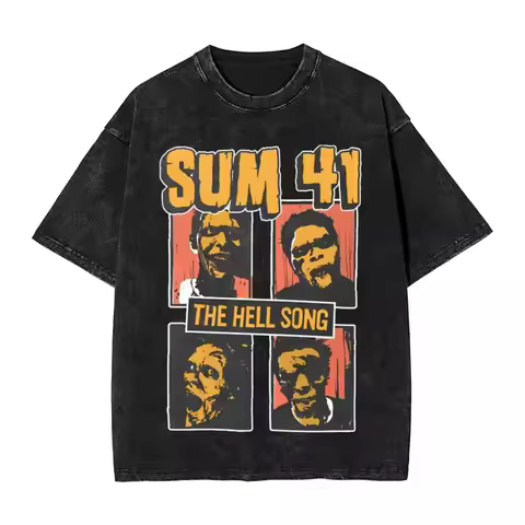 Washed T Shirts Sum 41 Band Hip Hop Vintage T-Shirt Harajuku SUM41 Punk Streetwear Short Sleeve Summ