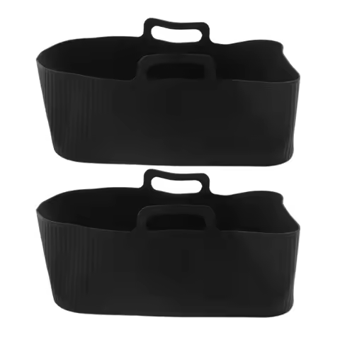 2Pcs Reusable Silicone Air Fryer Liner Foldable Basket Air Fryer Rack With Handles Black-[A22I Store