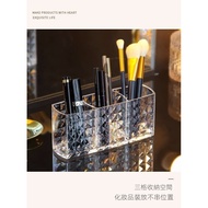 Transparent Transparent Acrylic New Three-Grid Pen Holder Student Dormitory Stationery Storage Box Simple Makeup Brush Compartment Desktop Storage storage box storage bed toyogo storage drawer jewellery box  organiser box box storage  toyogo storage