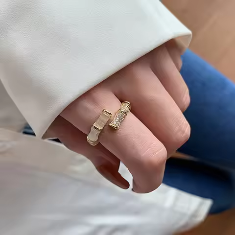 Opals Bamboo Shape Gold Colour Adjustable Rings Korean Fashion Jewelry Party Luxury Accessory for Wo