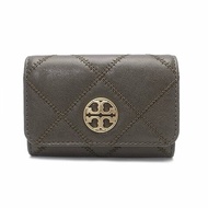 【TORY BURCH】菱格紋皮革零錢包-岩石灰