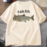 Cah Fih T-Shirt Fih Funny Mispelled Fish Meme T Shirt Cat And Fish Graphic Humor Tshirt Casual Short