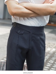 [GROUNDER] Hale navy - Homme belt waist trousers กางเกงขายาว กางเกงสีกรม ขากระบอกเล็ก ผ้าใส่สบาย เอว