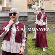 Mmaayra-BLOVA By Mmaayra- New Arrival One Set Atasan dan Rok Linen Mix Katun Triset