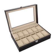 HOTBUY - [12間格]高級PU皮革帶扣手錶盒 首飾盒 收納展示盒- 黑色