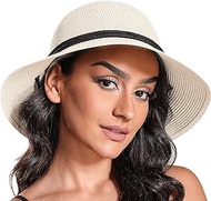 Julie Straw Sun Hats for Men Women with Snap up Brim UV Protection, Unisex Beach Fisherman's Hat Straw with Band
