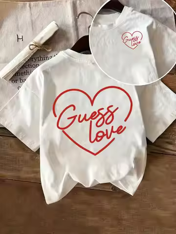 Guess Love Print T-Shirt Women's Casual Short Sleeve T-Shirt Heart Pattern Design Summer Harajuku St