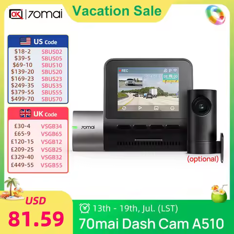 New 70mai Dash Cam A510 1944P HDR Imaging F1.8 Aperture Car DVR 70mai A510 Dual-Channel Record 24H P