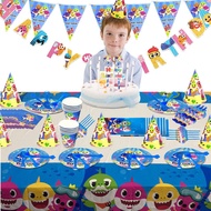 Baby Shark Theme Party Tableware Set Blue Baby Shark Disposable Plate Cup Tablecloth Kid Birthday Party Decoration