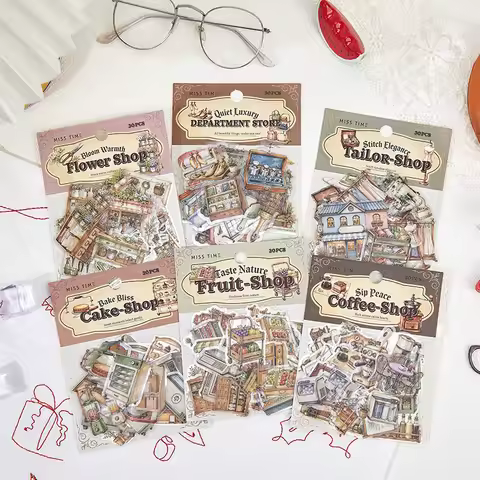30pcs Stickers American Vintage Store Cafe Series Sticker Book Diy Handmade Scrapbook Aesthetic Stat