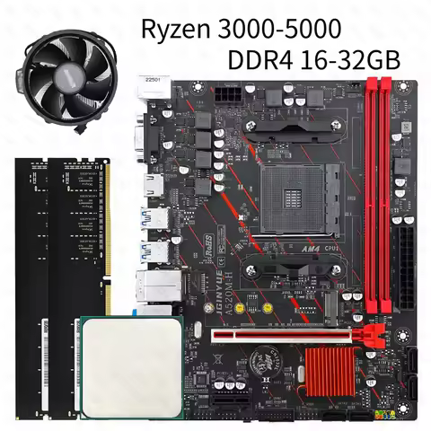 JGINYUE A520M Motherboard CPU Set AM4 Ryzen Kit with Processor Dual Channel DDR4 3200MHz Cooler Supp