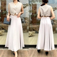 Haruka Skrit - Korean loose Maxi skirt Polyester anti-wrinkleWanita - Scuba Flare skirt...