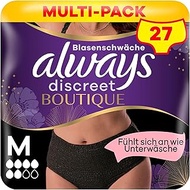 Always Discreet Boutique Black Incontinence Pants Size M (9 Pants) for Bladder Weakness, Absorb Odou