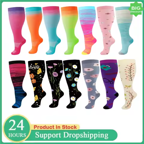 Plus Size 2XL-4XL Compression Socks for Women Men 20-30 mmHg Wide Calf Extra Large Knee High Flight 