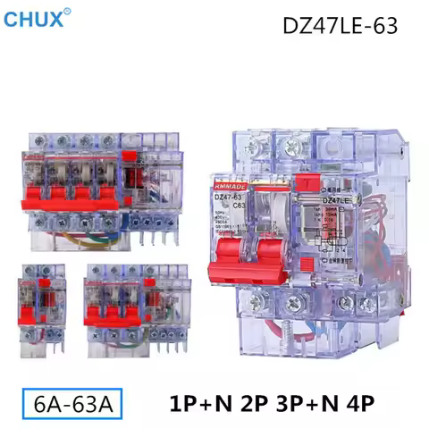 Transparency Leakage Circuit Breaker DZ47LE-63 ELCB Earth 1P+N 2P 3P+N 4P 6A 10A 16A 25A 32A 40A 50A