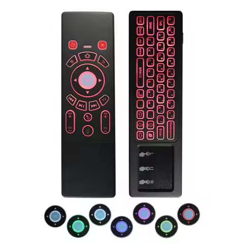 T6C 2.4G Remote Control Wireless Air Mouse Keyboard IR Learning 7 Color Backlit For Android TV Box A