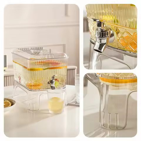 Beverage Dispenser with Spigot Transparent Beverage Dispenser with Stand Ribbed BPA-Free-Safe for Ho