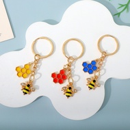 Yellow Little Bee Keychain 3Colors Honeycomb Keyring Women Backpack Pendant Friends Gift