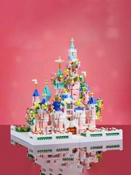 創意迷你建築系列教育玩具花園粉色城堡童話公主城堡3d積木收藏品情人節、生日、聖誕節禮物
