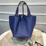 Hermes Picotin22 菜籃子瑪瑙藍拼色銀扣水桶包