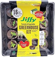 Jiffy 50mm Seed Starting Tomato & Vegetable Greenhouse Kit with 16 Plant-based Expanding Peat Pellet