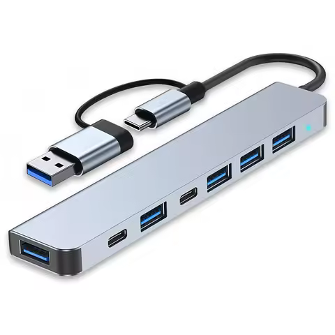 USB C Hub USB Splitter 7 in 1 USB Extender Multiport USB Adapter with 5 USB Ports 1 USB-C 60W PD Cha