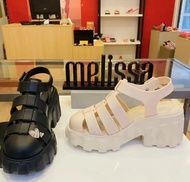 【พร้อมส่ง】Melissa Women's Shoes 2023 New Melissa Sandals Women's High Heel Thick Sole Baotou Jelly Shoes Roman Beach Shoes