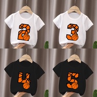 Fashion Teen Happy Birthday Basketball Print Number Bow Kids T shirt 1 2 3 4 5 6 7 8 9 Years Cartoon
