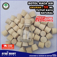( ISI 1 LUSIN ) Botol ASI Kaca 50ml Tutup Kayu Natural / Botol Bayi / Botol Kaca 50ml / Botol Vial 5