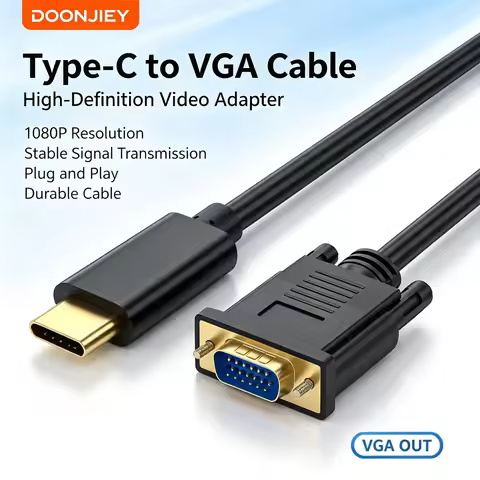 DOONJIEY USB Type C 3.1 to VGA Adapter Cable 1080P Type-C Male to VGA Male Video Converter Cable For