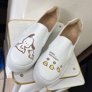 Paidal xPochacco帕恰狗與小雞皮質厚底懶人鞋不彎腰鞋-小白鞋