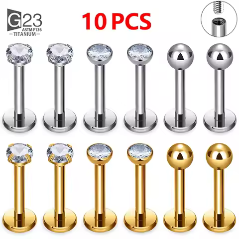 10Pcs ASTM F136 Titanium 2/3/4mm CZ Labret Stud 16G Tragus Helix Cartilage Conch Flatback Earlobe Pi