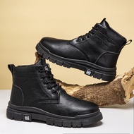 2DSW Martin Boots Men's 2025 Autumn Winter Leather High-Top Fleece Lining Warm Casual All-Match Brit