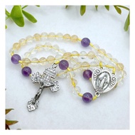 Catholic Rosary Our Lady Miraculous Rosary Citrine Amethyst Baptism Gift Handmade Knotted Rosary